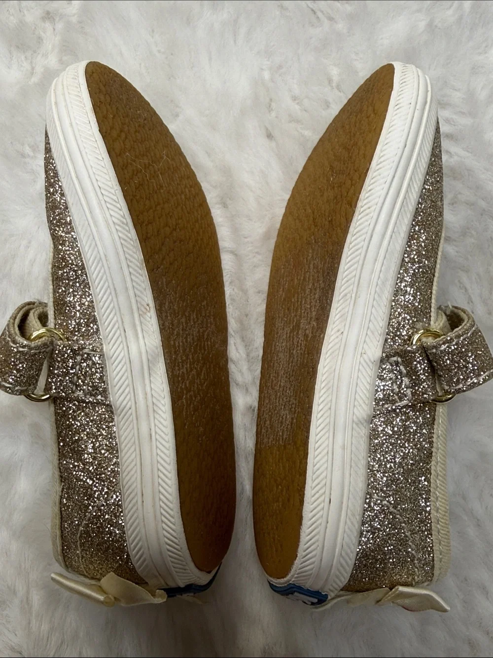 Keds x Kate Spade Sloane Toddler Mary Jane Shoes 5.5M Champagne Gold Glitter Bow